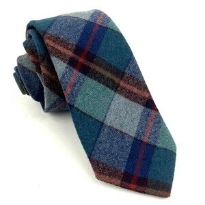 Vintage PENDLETON Tie Necktie Plaid 54.5” x 3.25” Virgin Wool Blue Green Multi